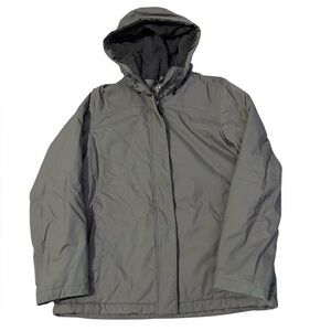 LL Bean Winter Warmer Hooded Coat Womens Medium Gray Sherpa Lined Nylon Shell